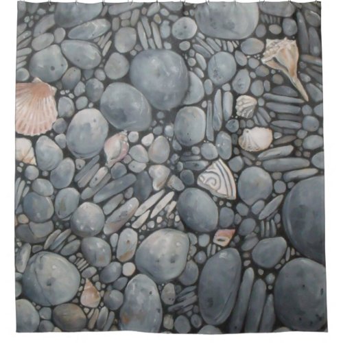 Beach Stones Shells Pebbles Rocks Painting Art Shower Curtain