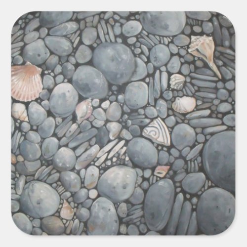 Beach Stones Shells Pebbles Rocks Painting Art Square Sticker