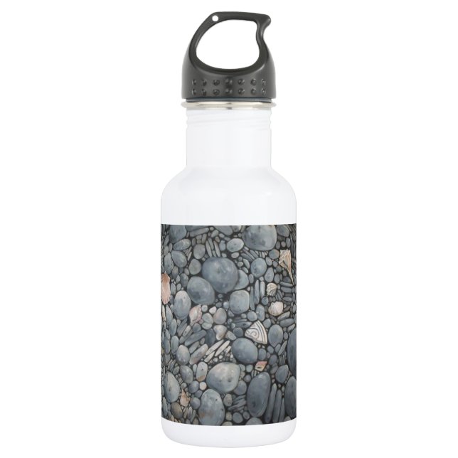 Beach Stones Shells Pebbles Rocks Painting Art Stainless Steel Water Bottle (Front)