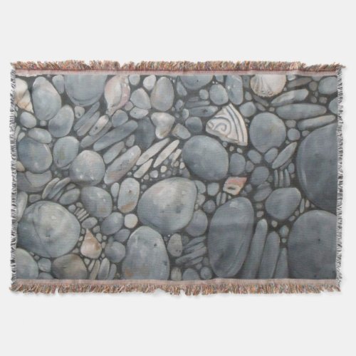 Beach Stones Shells Pebbles Rocks Painting Art Throw Blanket
