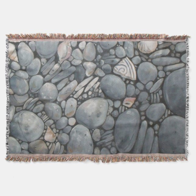 Beach Stones Shells Pebbles Rocks Painting Art Throw Blanket (Front)