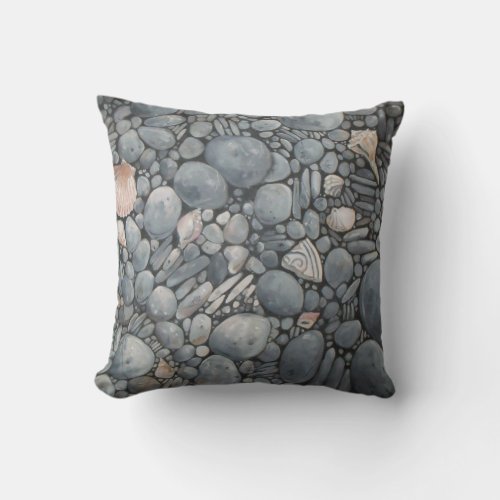 Beach Stones Shells Pebbles Rocks Painting Art Throw Pillow