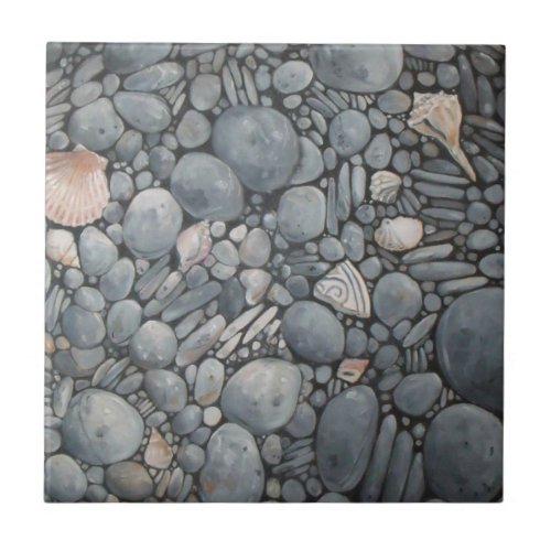 Beach Stones Shells Pebbles Rocks Painting Art Tile