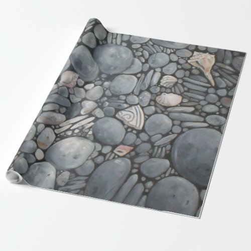 Beach Stones Shells Pebbles Rocks Painting Art Wrapping Paper