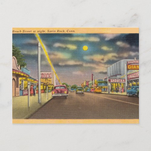 Beach Street at Night Savin Rock Connecticut Postcard