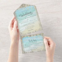 Beach String Lights Coastal Wedding All In One Invitation