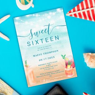 Beach string lights cocktails summer sweet 16 invitation