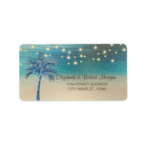 Beach String Lights Glitter Palm Label