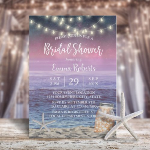 Beach String Lights  Mason Jar Bridal Shower Invitation