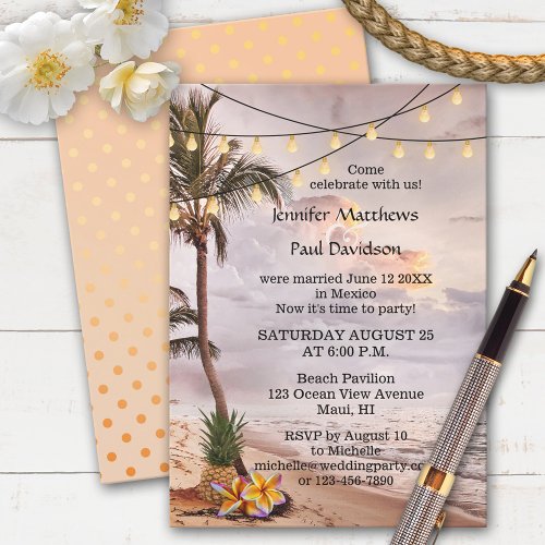 Beach String Lights Post Wedding Party Invitation