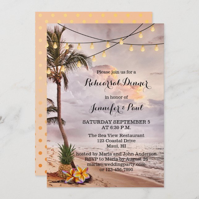 Beach String Lights Rehearsal Dinner Invitation (Front/Back)
