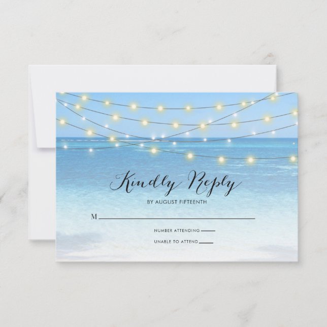 Beach String Lights Wedding RSVP Card  (Front)