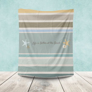 Beach Stripes and Starfish Fleece Blanket