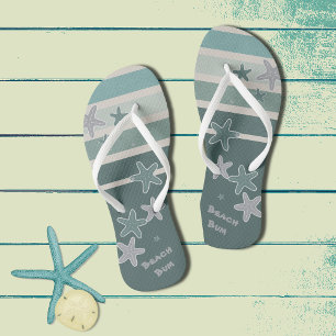 Beach Stripes and Starfish Flip Flops