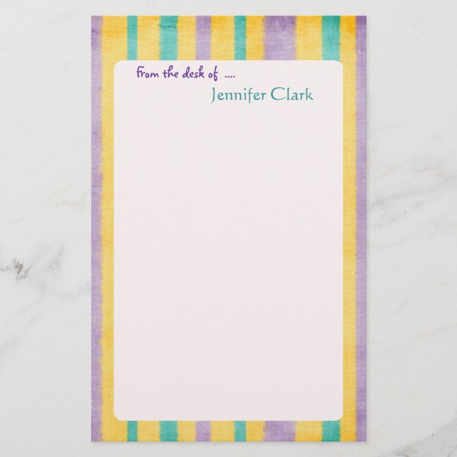 Beach Stripes Custom Name Personalized Stationery (Front)