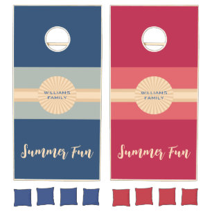 Beach Stripes-Indigo Blue vs Viva Magenta Cornhole Set