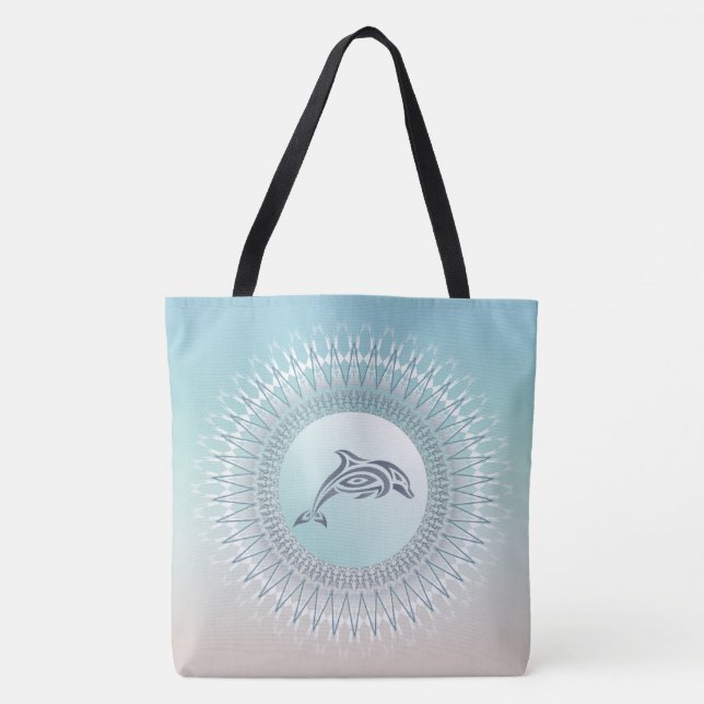Beach Style Dolphin Mandala Tote Bag (Front)