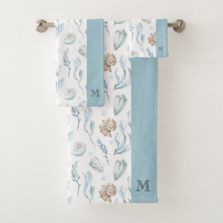 Beach Style Maritime Coastal Monogram Bath Towel Set