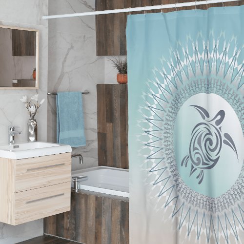 Beach  Style Turtle and Mandala Coastal Maritime Shower Curtain