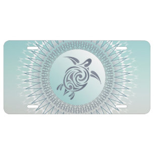 Beach  Style Turtle and Mandala License Plate