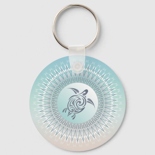 Beach  Style Turtle and Mandala Maritime Keychain (Front)