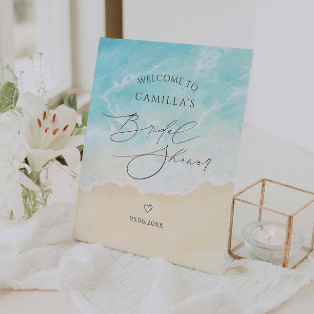 Beach Summer Bridal Shower Welcome Pedestal Sign (Creator Uploaded)