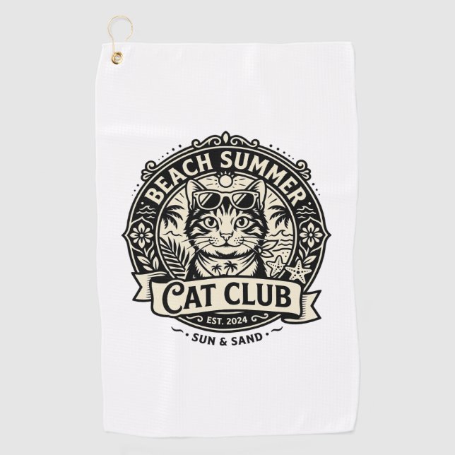 Beach Summer Cat Funny Cat Graphic - Beach Summer  Golf Towel (Front)