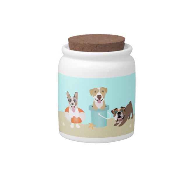 Beach Summer Dogs Blue Orange Candy Jar (Front)