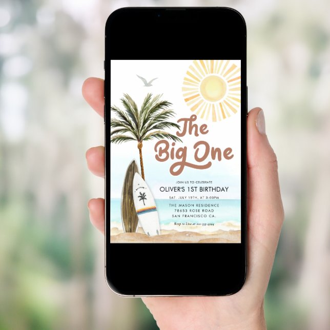 Beach Summer Gender Neutral 1st Birthday Invitation (Front Digital)