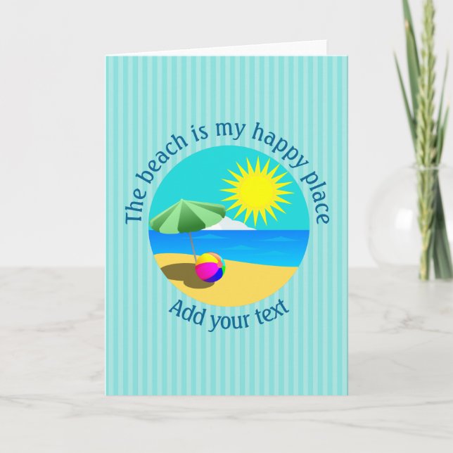 Beach, Summer, Happy Place Personalized Card (Front)
