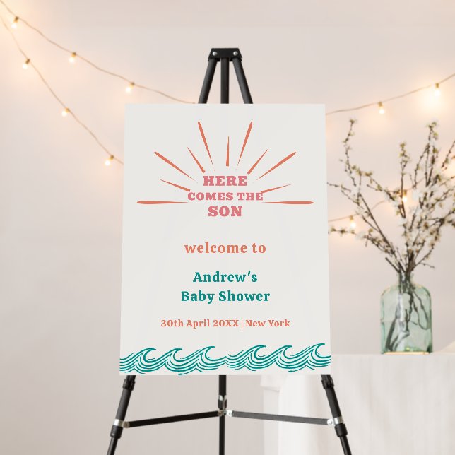 Beach Summer Here Comes Baby Shower Welcome Sign (In Situ (Stand))
