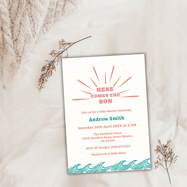 Beach Summer Here Comes The Son Baby Shower  Invitation (Beach Summer Here Comes The Son Baby Shower Invitation)