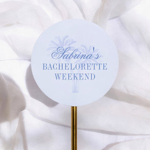 Beach Summer Palm Tree Bachelorette Favor Classic Round Sticker
