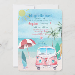 Beach Summer Party Palm Trees Ocean Invitation