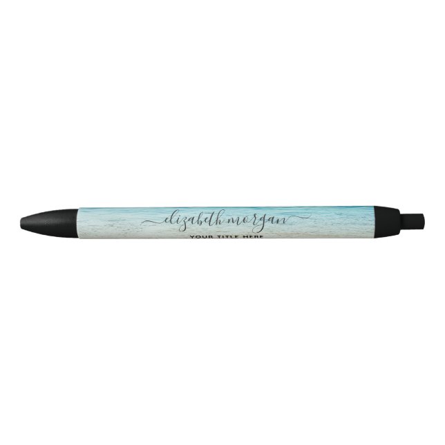Beach Summer Personalized Blue Script Elegant Pen (Front)