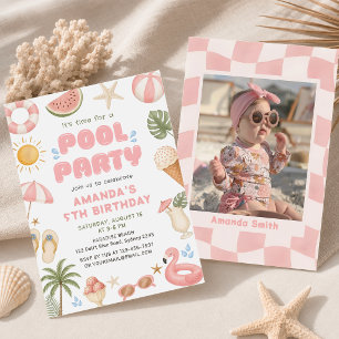 Beach Summer Pool Party Birthday Photo Invitation