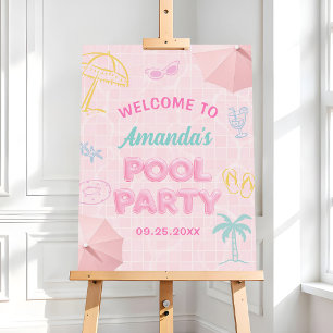 Beach Summer Pool Party Girl Birthday Welcome Foam Board