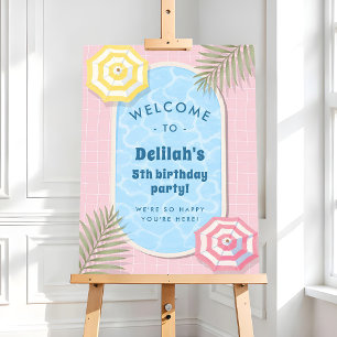 Beach Summer Pool Party Pink Birthday Welcome Foam Board