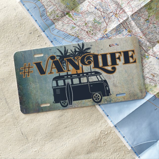 Beach Summer Retro Van License Plate (In Situ)