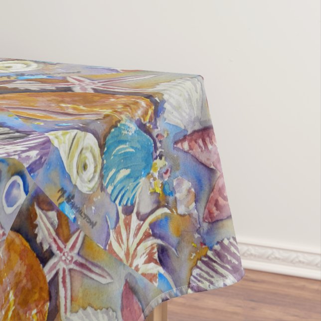 Beach Summer Sea Shells Pattern Tablecloth (In Situ)