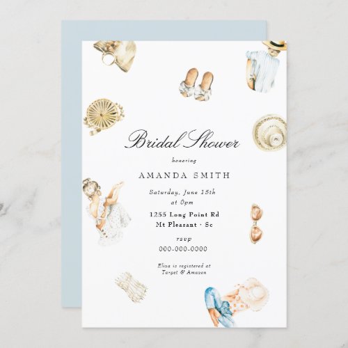 Beach Summer Seashore Watercolor Bridal Shower Invitation