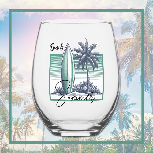 Beach Summer Stemless Wine Glass