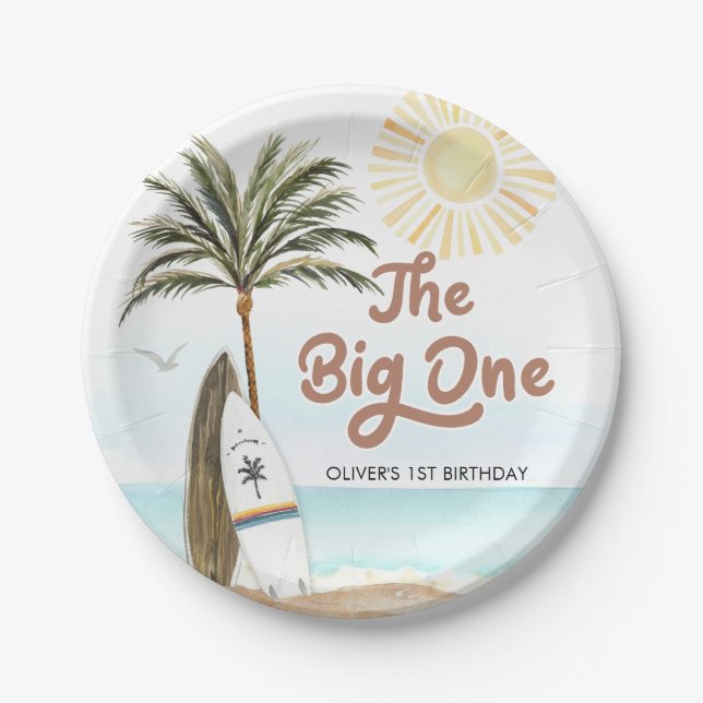 Beach Summer Surf 1st Birthday Paper Plates (Front)