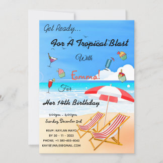 Beach Summer Tropical 14th Birthday Invitation