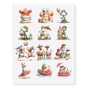 beach summer vacation animals temporary tattoos