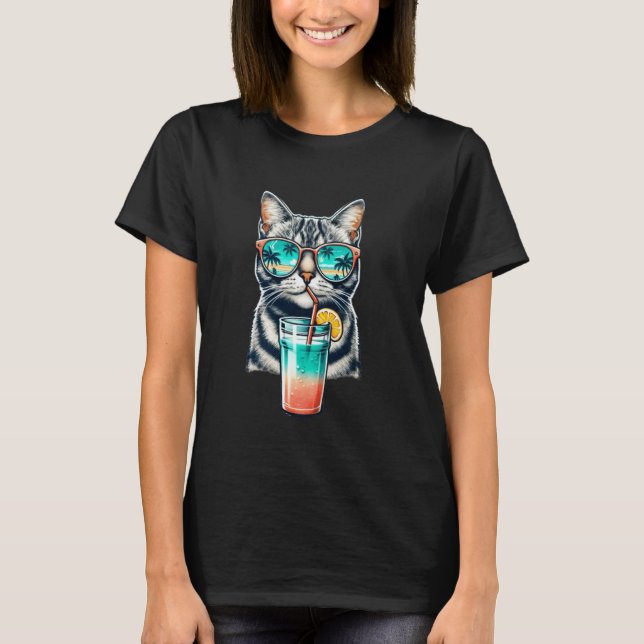 Beach Summer Vacation Reflective Sunglasses Cute C T-Shirt (Front)