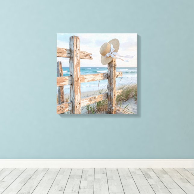 Beach Sun Hat in Ocean Breeze Canvas Print (Insitu(Wood Floor))