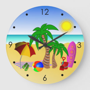 Beach Sun Sea Surf Blue Medium Large Wall Clocks