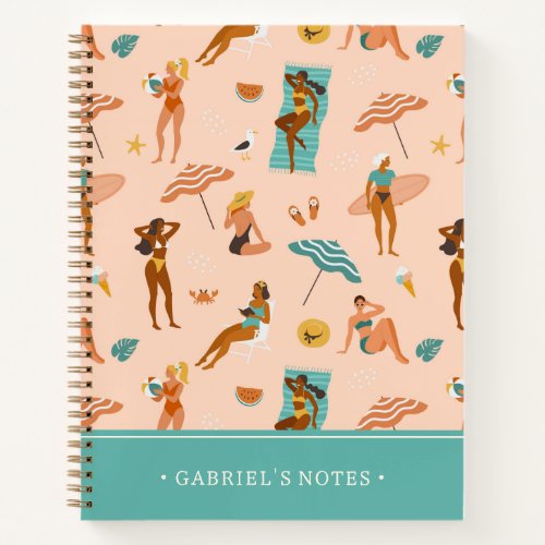Beach Sunbathers Pattern  Add Your Name Notebook