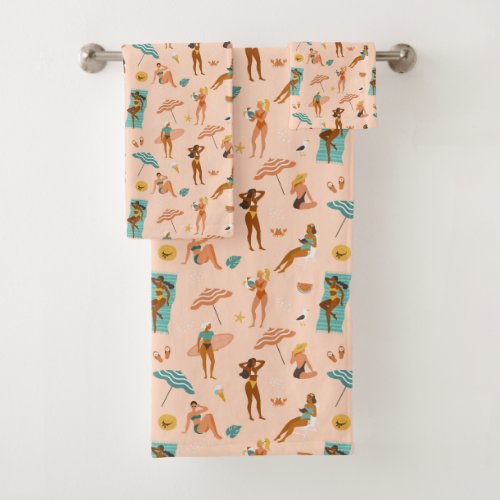 Beach Sunbathers Pattern Bath Towel Set